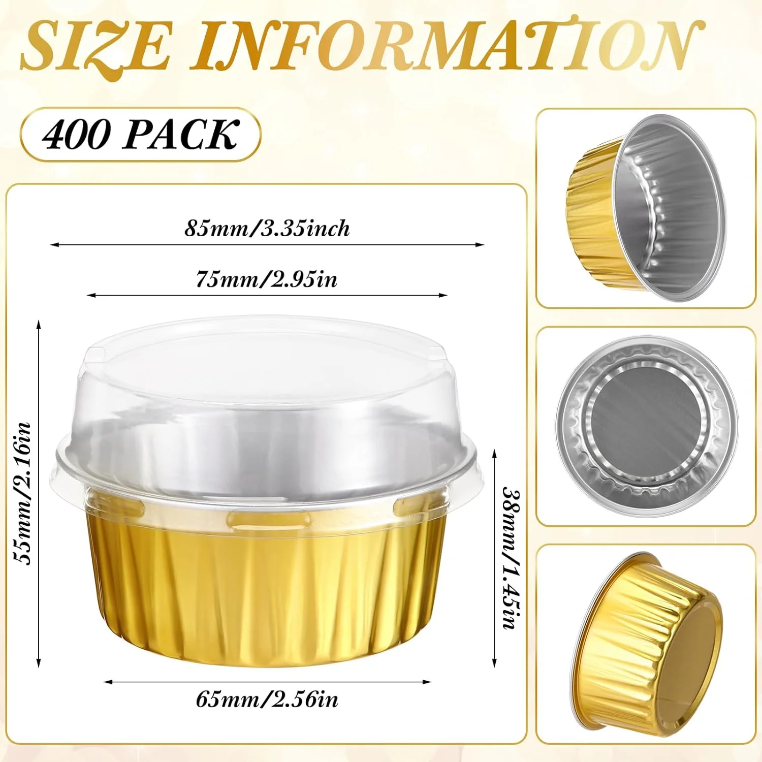 400 Pcs Aluminum Foil Baking Cups with Lids 5 oz Disposable Ramekins Mini Cake Pans Creme Brulee Cupcake Liners Muffin Tins Flan Mold Dessert