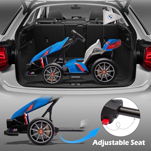 36V Licensed BMW Electric Go Kart, 7.5 MPH Drift Kart with 600W Motor, Outdoor Driftable Kids Race Pedal Go Karting Car w/Adjustable Seat, Lights