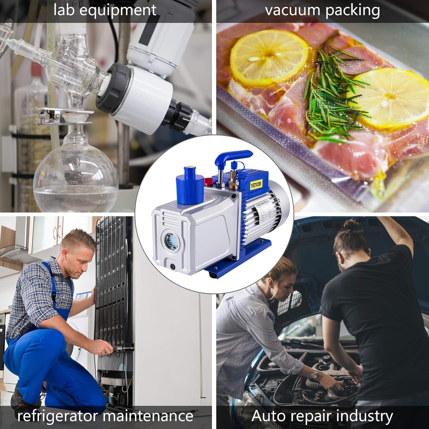 VEVOR Vacuum Pump 12 CFM 1 HP Double Stage Air Conditioning Vacuum Pump 110V Ultimate Vacuum Refrigerant HVAC Air Tool for Automobile Reparation