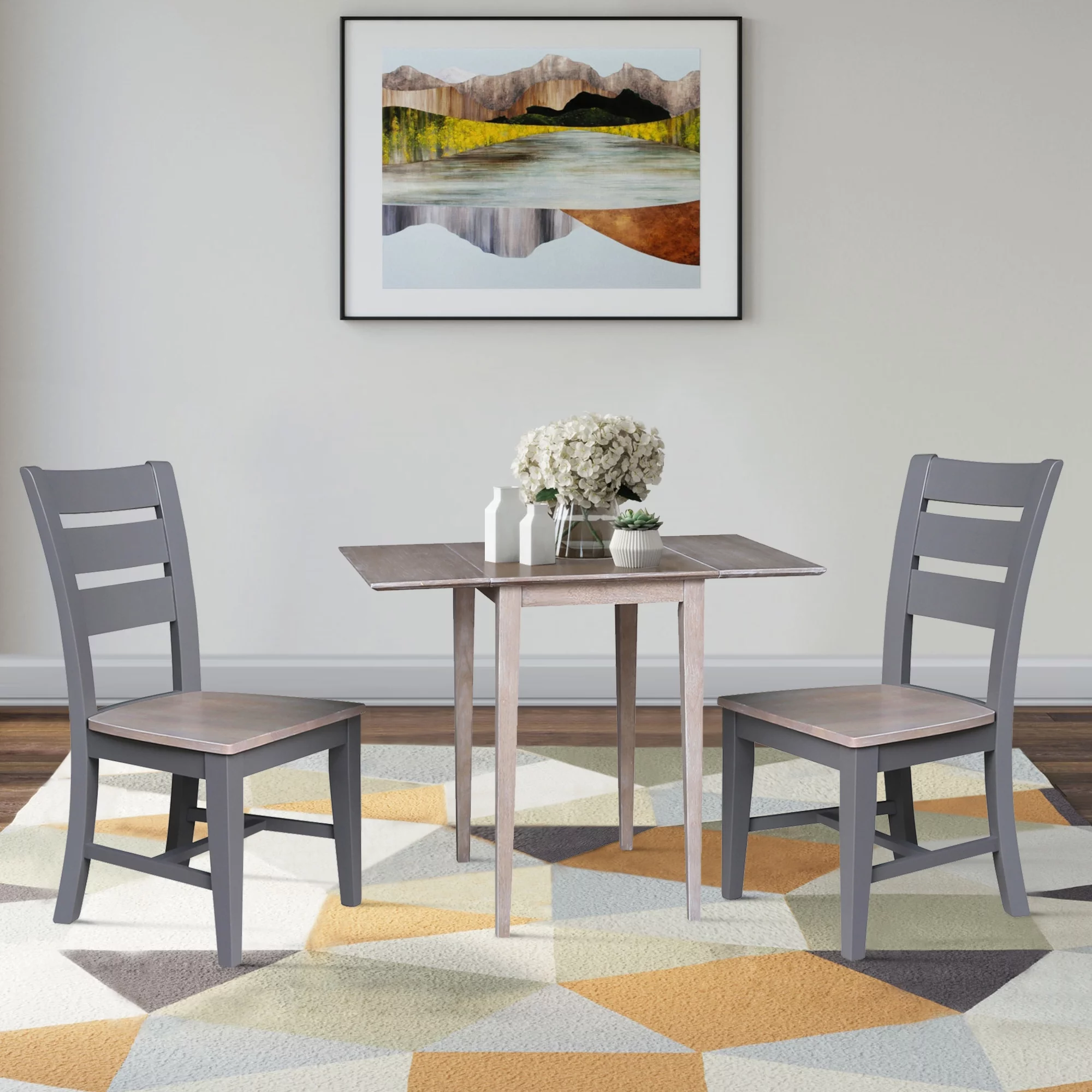 Small Solid Wood Dual Drop Leaf Table with 2 Chairs