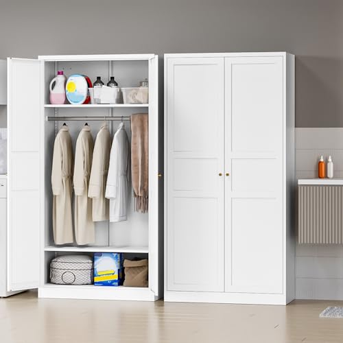 MIIIKO Steel Cabinet Wardrobe, Metal Locker Cabinet with Hanging Rod, Metal Clothing Locker Storage for Home, Office, Garage and Changing Room
