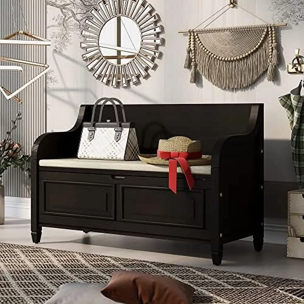 KBANZIBIU Bench with Cushion  Shoe Bench with 2 Doors Cabinet Shoe Cabinet for Entryway Hallway  Living Room  Mudroom (Brown)