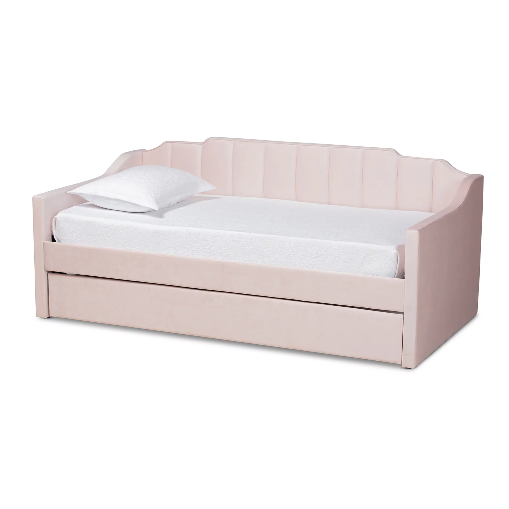 Baxton Studio Lennon Modern Engineered Wood with Trundle Daybed, Twin, Pink