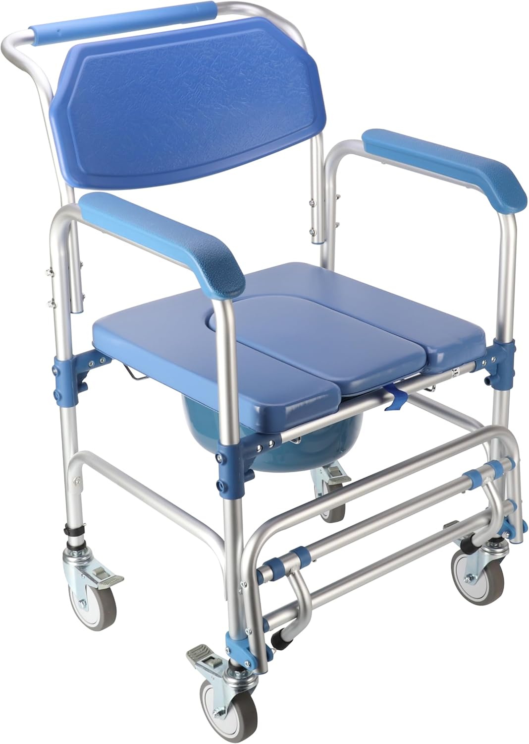 uyoyous Shower Commode Chair with Wheels Multi-Functional Rolling Shower Wheelchair with Soft Padded Waterproof Mobile Over Toilet Chair with 250 lbs