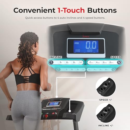 Sunny Health & Fitness Premium Smart Treadmill with Auto Incline, Dedicated Speed Buttons, Double Deck Technology, Digital Performance Display