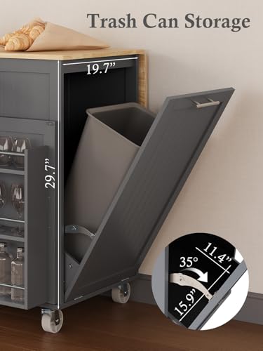 Kitchen Island with Storage, 31.5" D Rolling Kitchen Island Cart on Wheels with Widen Drop Leaf Rubberwood Top