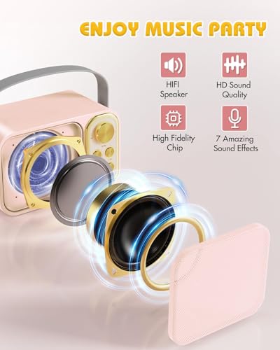 Mini Karaoke Machine for Kids with 2 Wireless Microphone, Portable Bluetooth Speaker, Kids Karaoke Machine to Sing Anywhere, for Girls