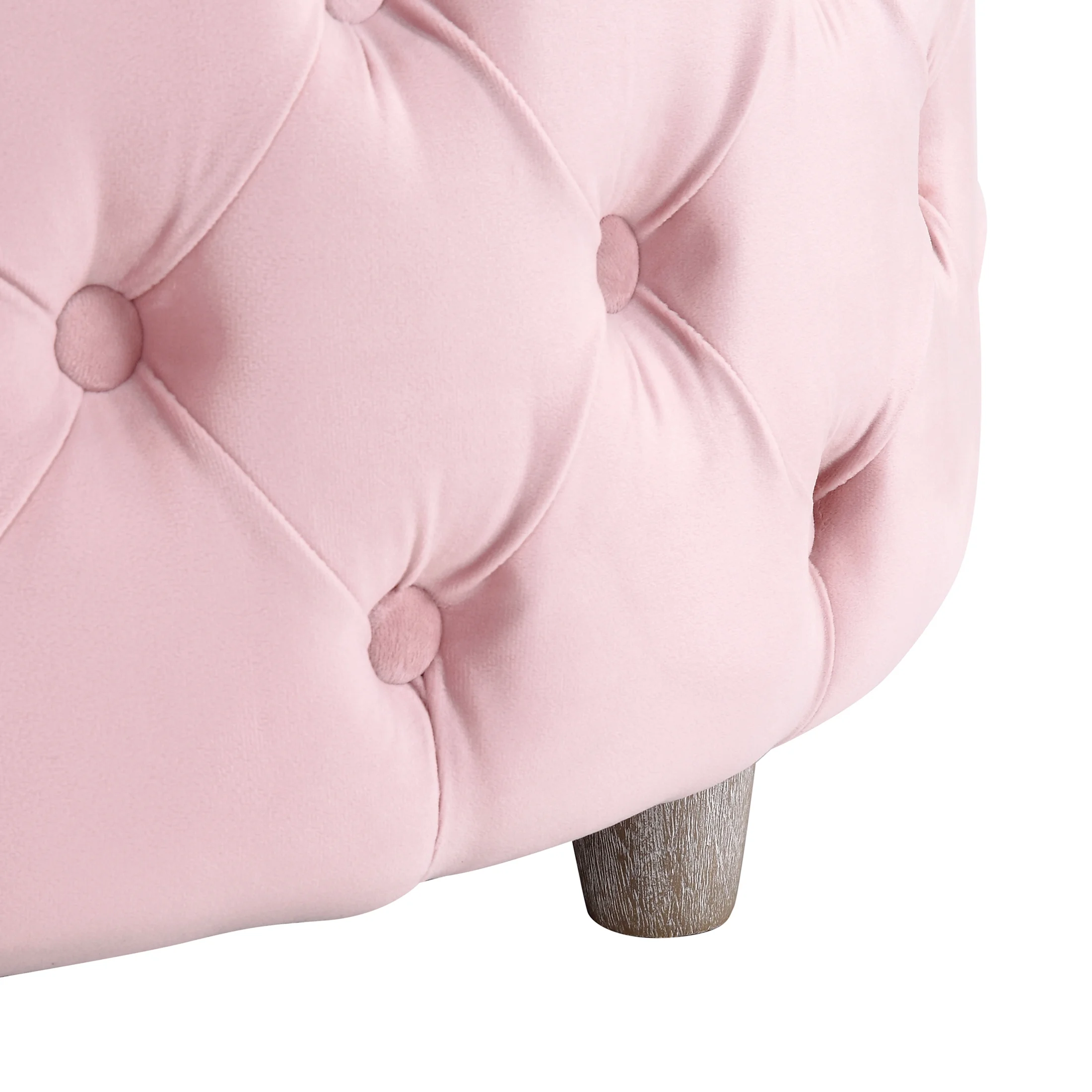 Costaelm Hank Round 29.5" Velvet Tufted Storage Ottoman, Pink
