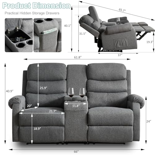 SAMERY Loveseat Recliner - Reclining Loveseat with Console