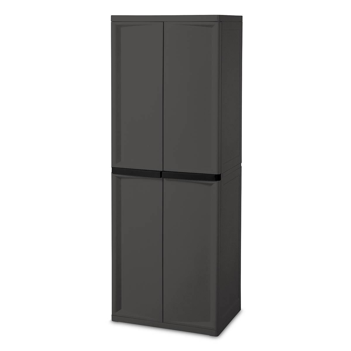 Sterilite Adjustable 4-Shelf Gray Storage Cabinet with Doors, 2 Pack | 01423V01