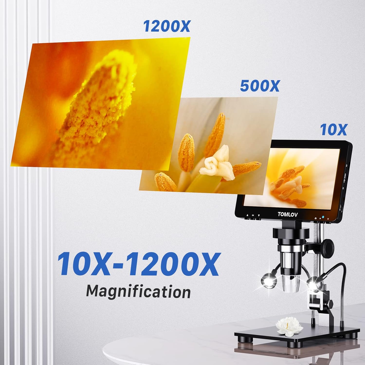 TOMLOV DM9 Pro 7" HDMI Digital Microscope 1200X with IPS Screen, 1080P 16MP Coin Microscope Magnifier for Entire Coin View