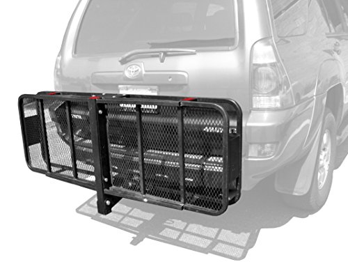 MaxxHaul 70103 500 lb. Capacity Steel Hitch Mount Folding Cargo Carrier Mesh Basket Fits 2 inch Hitch Receiver 60 x 21 x 6.5 in For Car SUV Pickup