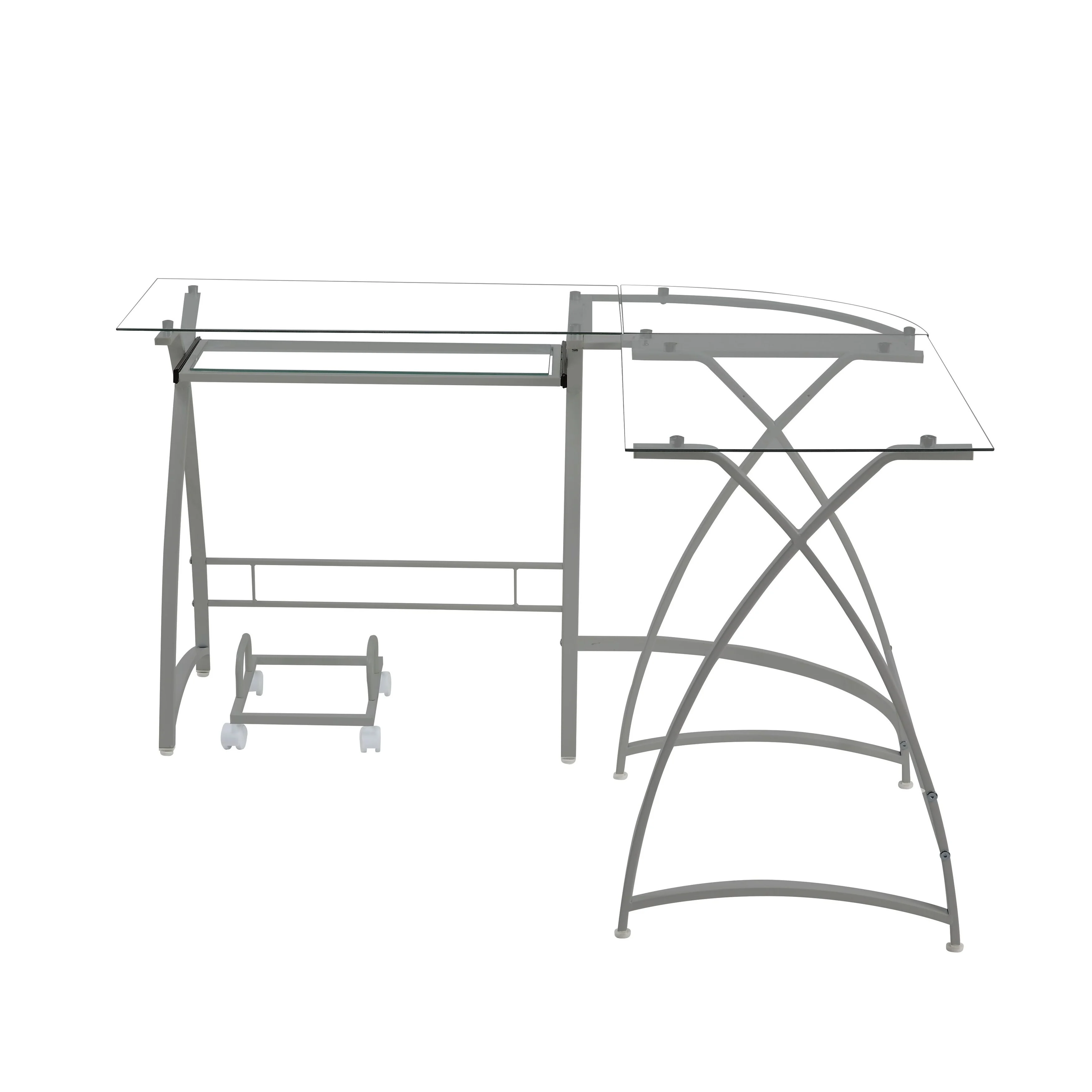 Computer Desk in Clear Glass Pull Out Keyboard Panel Workstation Desks L-Shaped Corner Desk Writing Desks Receptionist Desks