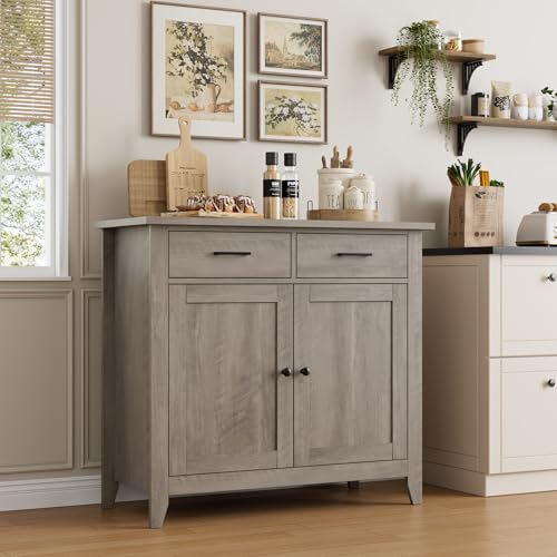 HORSTORS Kitchen Storage Cabinet, Modern Farmhouse Buffet Cabinet with Storage, Coffee Bar with 2 Drawers and 2 Doors