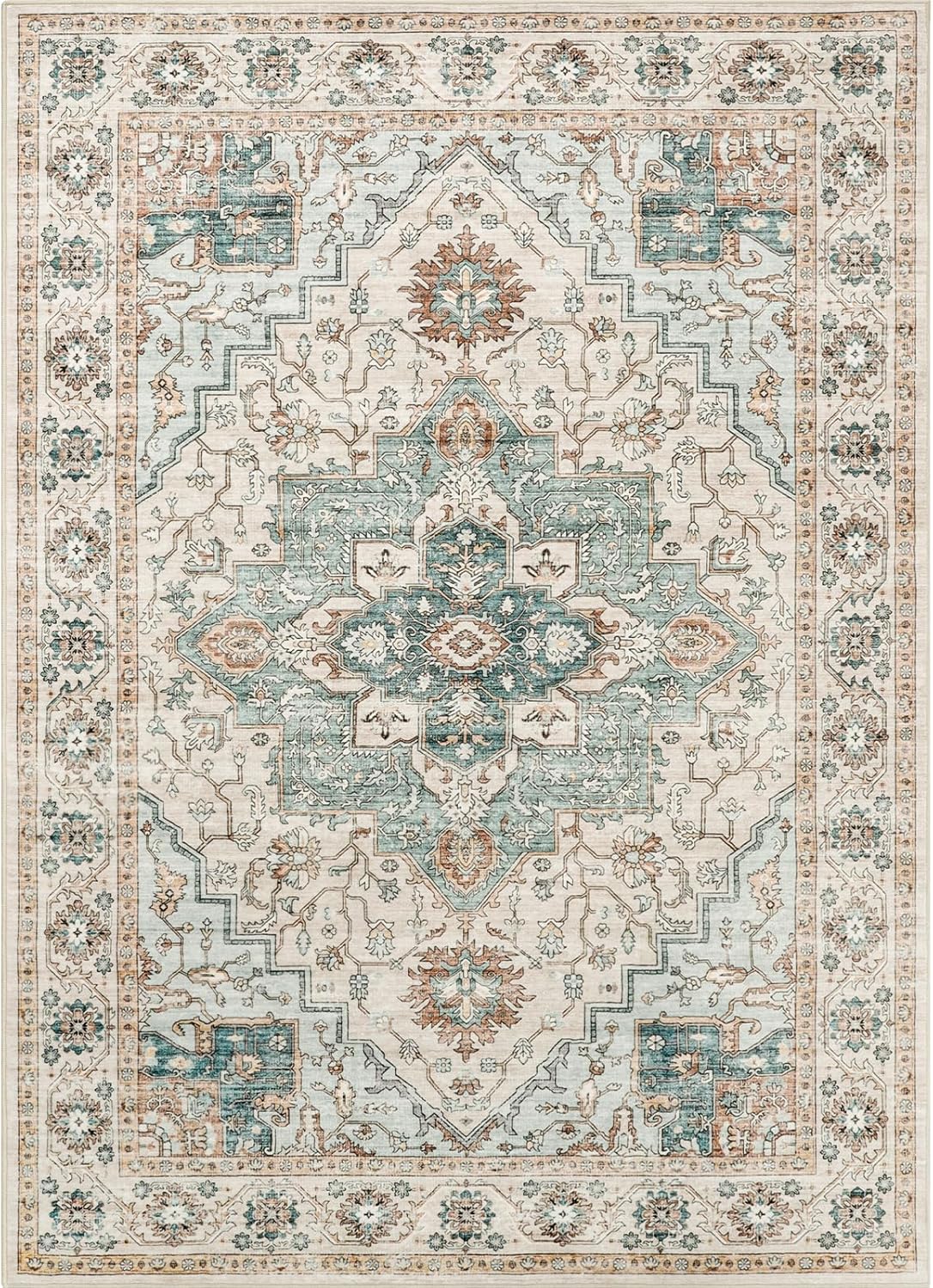 8x10 Area Rug for Living Room, Non Slip Vintage Machine Washable Rug, Foldable Stain Resistant Large Area Rugs for Bedroom