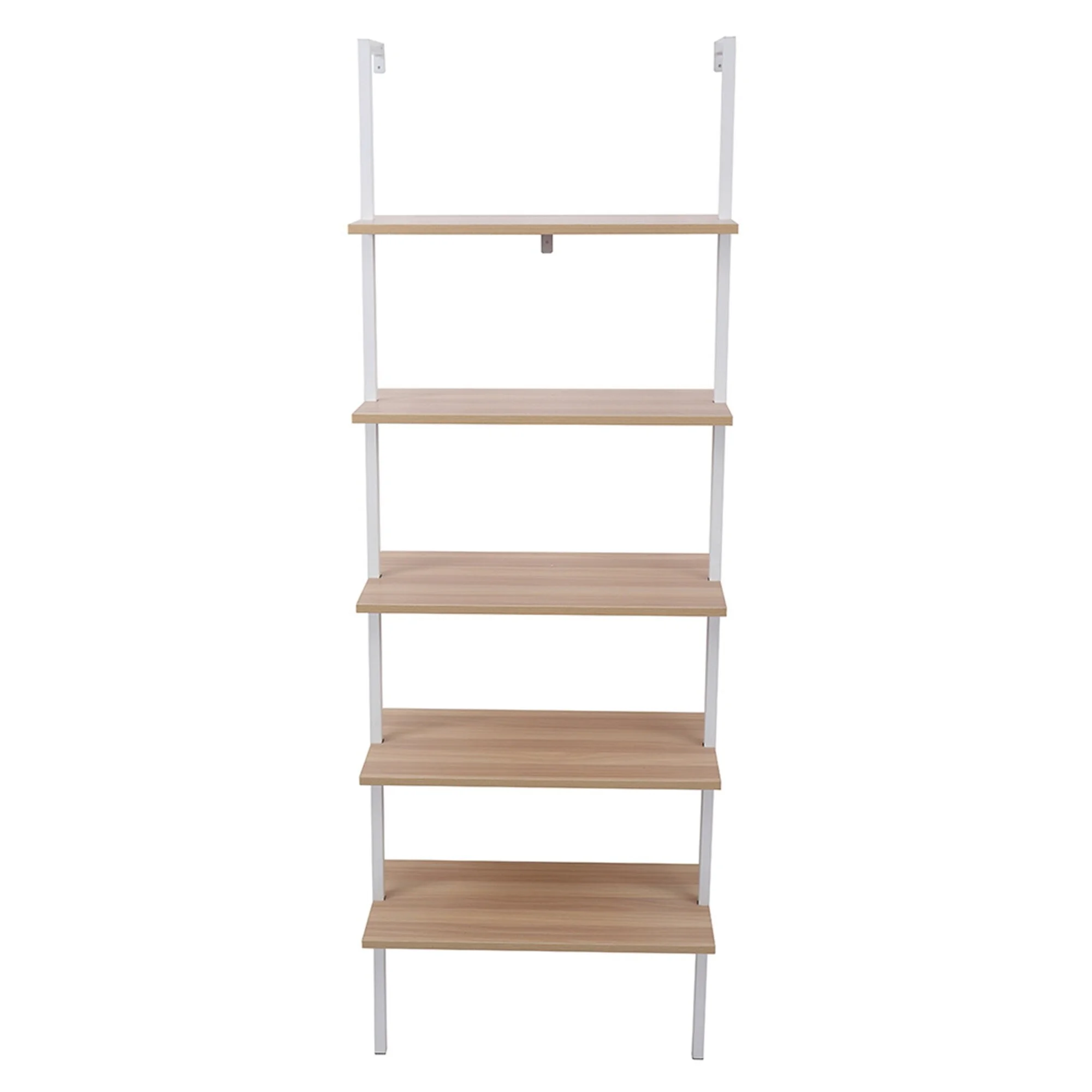 YJTONWIN 5-Shelf Wood Ladder Bookcase, 5-Tier Ladder Shelf Wood Shelves Walnut and White Frame