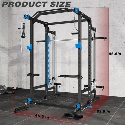 Power Cage with Cable Crossover/Smith Machine System LAT-Pull Down System Power Rack Squat Rack Training Attachments for Home Gym