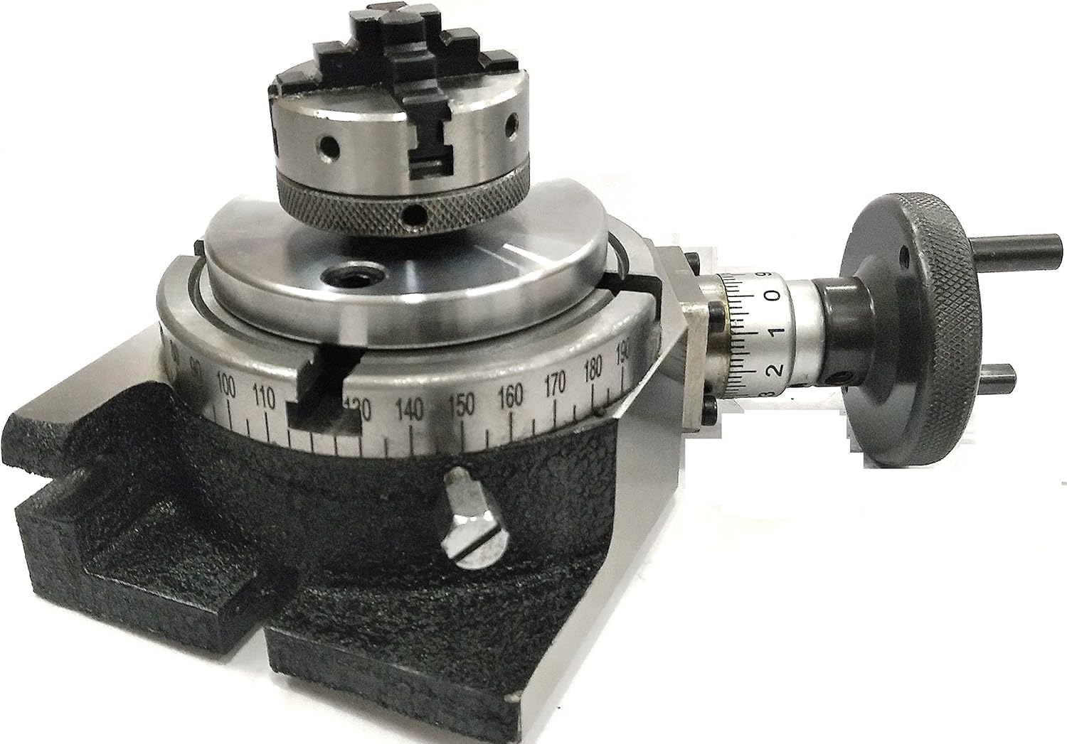 QUALITY PRECISION HORIZONTAL VERTICAL MILLING INDEXING 4/ 100 ROTARY TABLE WITH CHUCK & FIXING T NUT BOLTS (WITH 70 MM 4 JAW DOG CHUCK)