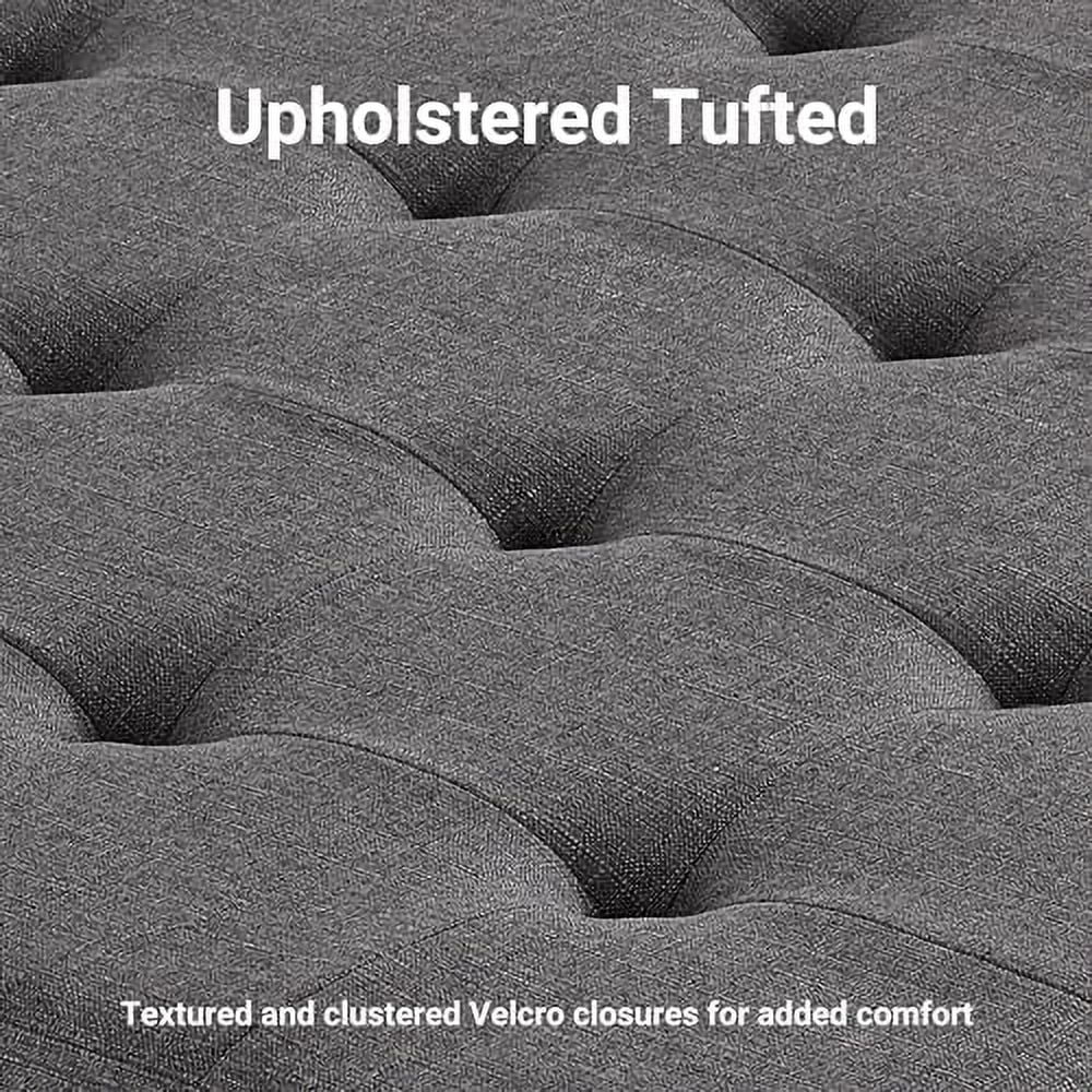 TJUNBOLIFE Square Ottoman Coffee Table with   Button Tufted Upholstered Linen Coffee Table for Living Room  Farmhouse Mid Century Modern Wooden Stool