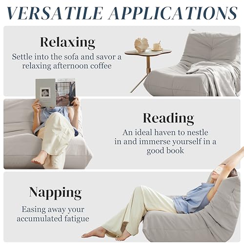 Bean Bag Chair for Adults - Suede & Microfiber Fireside Floor Chair, Comfortable Corner Lounge Sofa for Living Room, Bedroom, Office (3-Seater, Beige)