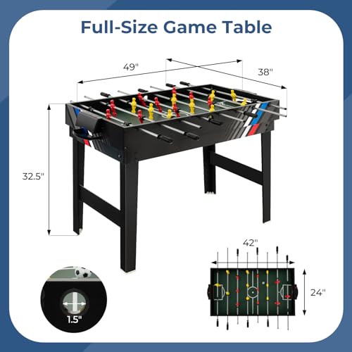 GYMAX 4 in 1 Multi Game Table, 49" Combo Game Table with Foosball Table, Pool Billiards, Air Hockey & Table Tennis for Kids Adults Family Game Room