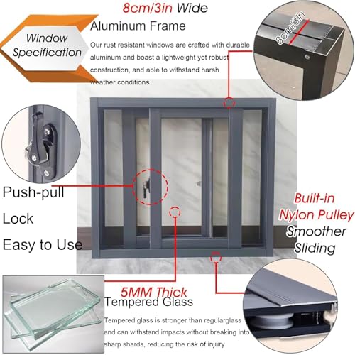 Basement Window, 30 29 28 27 26 25 24 23 22 21 20 Inch Large Mobile Home Windows Replacement with Tempered Glass & Screen