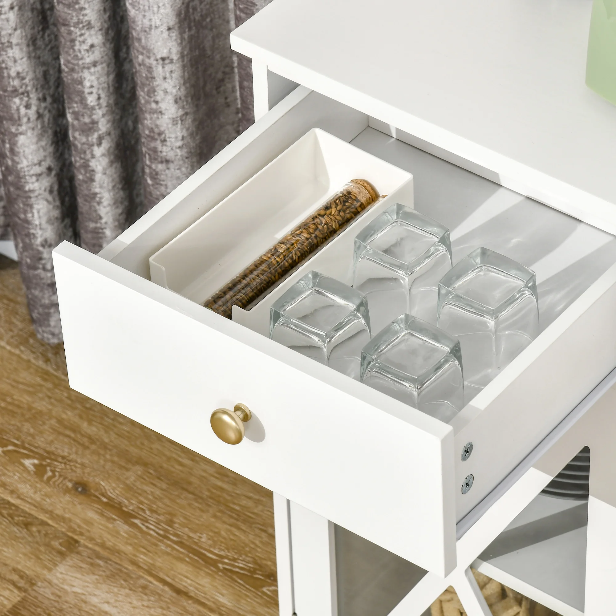 HOMCOM 45" Farmhouse Sideboard Buffet Cabinet with Glass Doors and 3 Drawers, White
