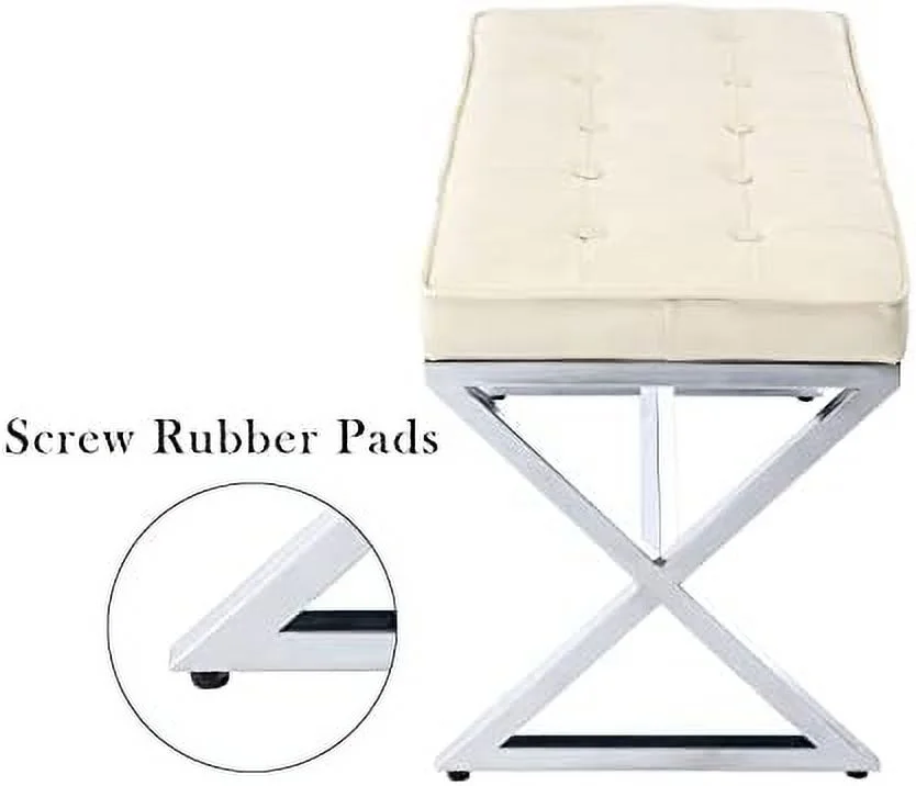 YZboomLife PU Leather Upholstered Entryway Bench Tufted Padded Bench with Metal X Legs for Bedroom End of Bed/Under Window/Living Room/Hallway/Foyer