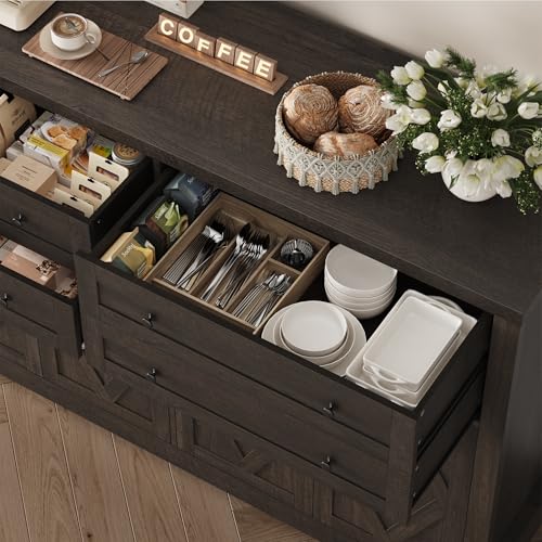 HOSTACK 55" Coffee Bar with 4 Large Drawers, 40" Tall Buffet Cabinet with Storage, Kitchen Storage Cabinet, Modern Farmhouse Sideboard Buffet