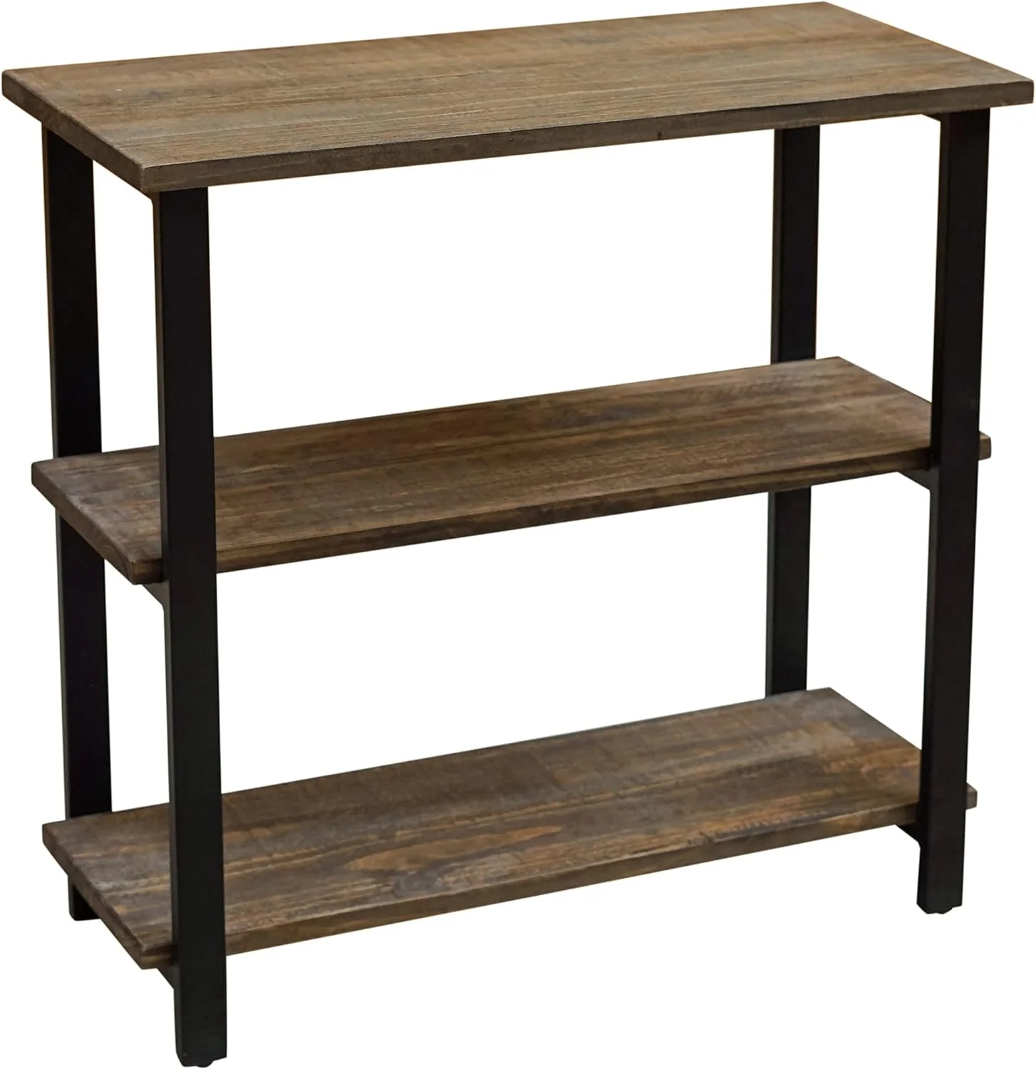 Pomona 31" Tall 2-Tier Solid Wood And Metal Under-Window Bookcase, Rustic Reclaimed Wood Design, Industrial, Stylish, Durable Lacquer Finish