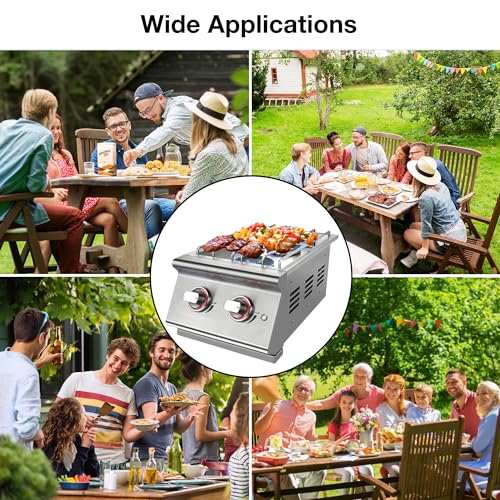 Double Grilling Side Burners for Outdoor Kitchen, 2 * 15,000BTU Liquid Propane Burners, Duty Heavy 304 Stainless Steel, with Natural Gas Kit
