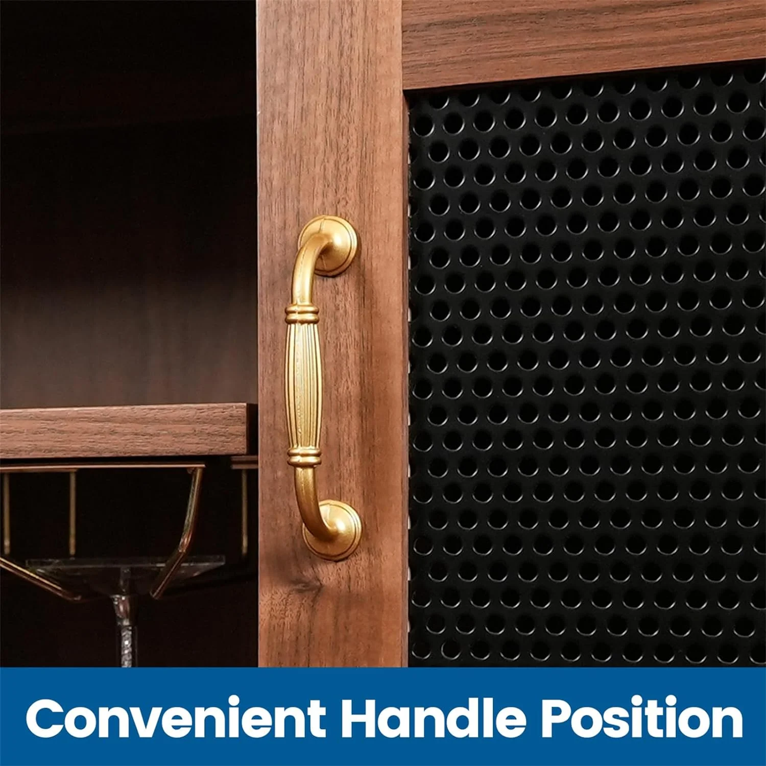 CONSDAN Bar Cabinet with Storage and Large Drawer, Solid Walnut Hardwood Structure Sideboard, Buffet Cabinet with Wine and Glass Rack