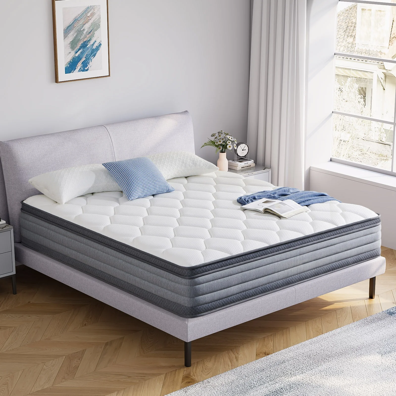 Queen Mattress, Madinog 9" Hybrid Gel Memory Foam Individually Pocket Innerspring Mattress, Queen