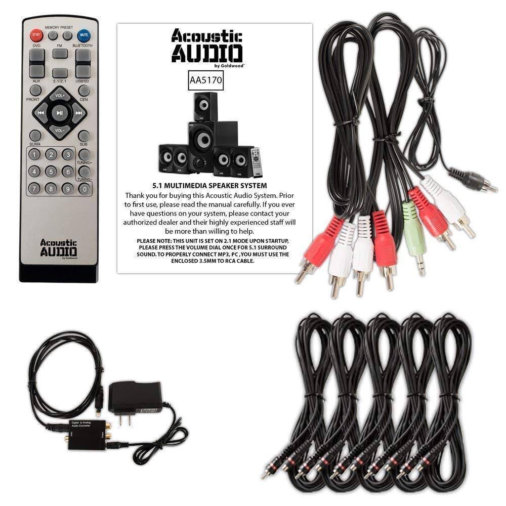 Acoustic Audio AA5170 Home Theater Speaker System with 5 Extension Cables - 5.1 Channel - 700W RMS - Bluetooth/Optical Input