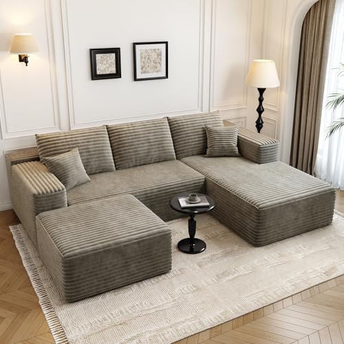 107.5" Cloud Modular Sectional Sofa with 1 Ottoman,Modern Minimalist Upholstered Couches, Comfort U Shaped Sofa for Living Room