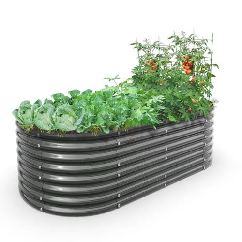 A ANLEOLIFE 8X4X1.5 ft Galvanized Raised Garden Beds Outdoor, Oval Large Metal Planter Box for Planting Vegetables Flowers Herb