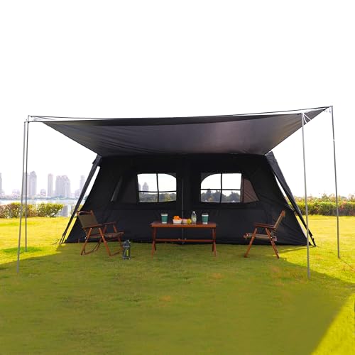 KTT Extra Large Tent 10-12-14 Person(B),Family Cabin Tents,2 Rooms,3 Doors and 3 Windows with Mesh,Straight Wall,Waterproof,Double Layer