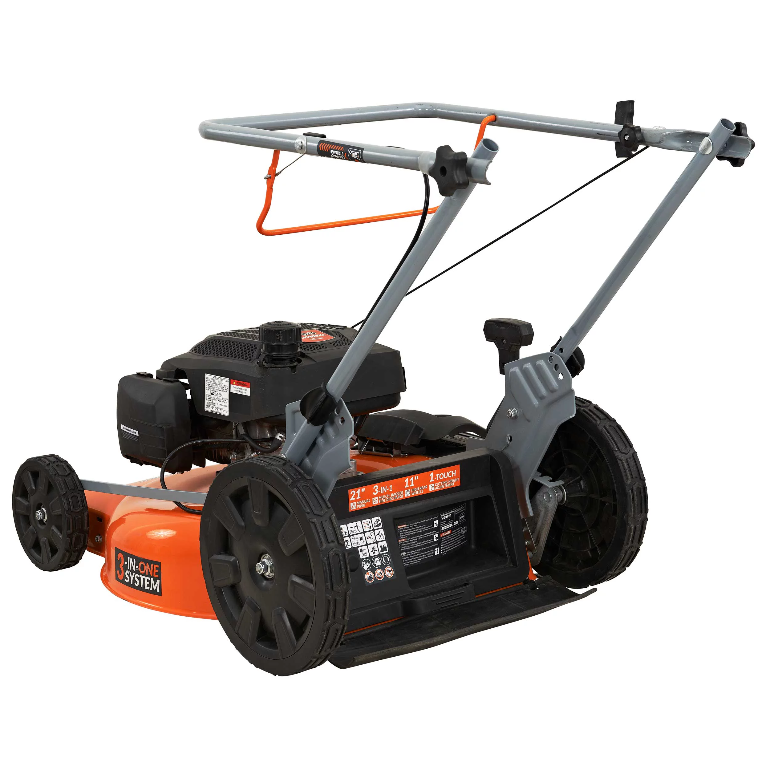 YARDMAX 21 in. 170cc 3-in-1 Gas Walk Behind Push Lawn Mower with High Rear Wheels