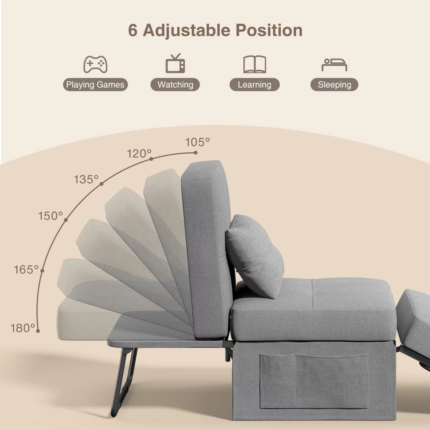 4 in 1 Sofa Bed, Sleeper Chair Bed Convertible Chair, Assembly-Free Sofa Chair Bed with Adjustable Backrest Breathable Linen