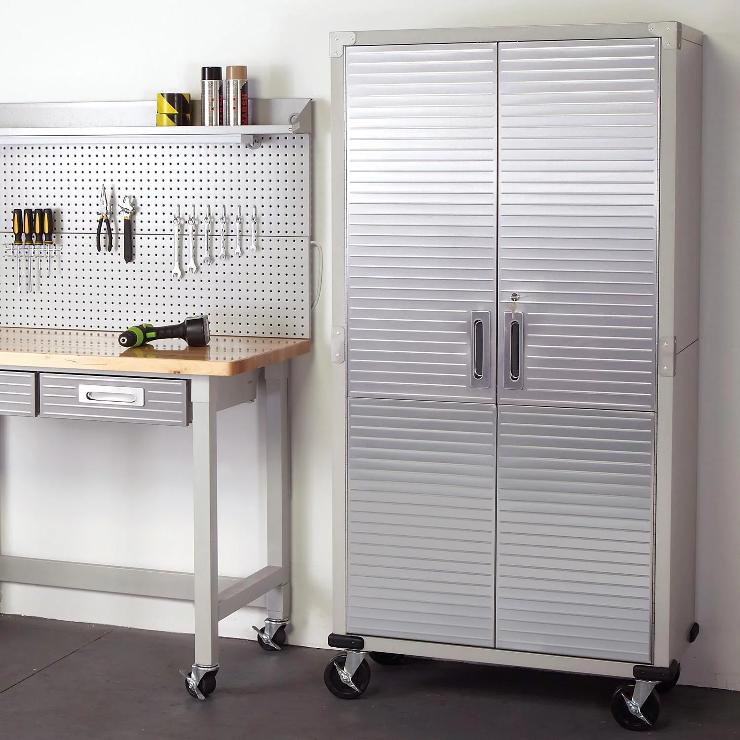 Seville Classics UltraHD Steel Body Lockable Storage Filing Cabinet Organizer Locker Shelving Unit 36" W x 18" D x 72" H, Granite Gray