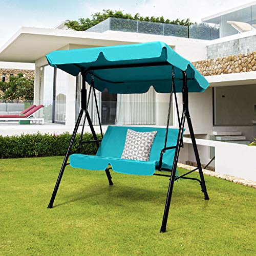 Tangkula 3 Person Porch Swing, Patio with Removable Cushion & Powder-Coated Steel Frame, Outdoor Swing with Canopy for Porch, Backyard, Garden