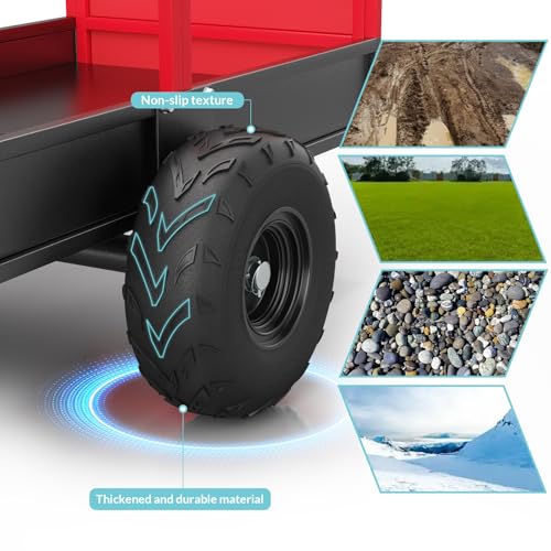 Heavy Duty ATV Trailer Dump Car, Utility Steel Yard Trailer, 1700-Pound Capacity Garden Dump Carts, Hand Pull or Foot Pedal Dump Cart for ATV, UTV