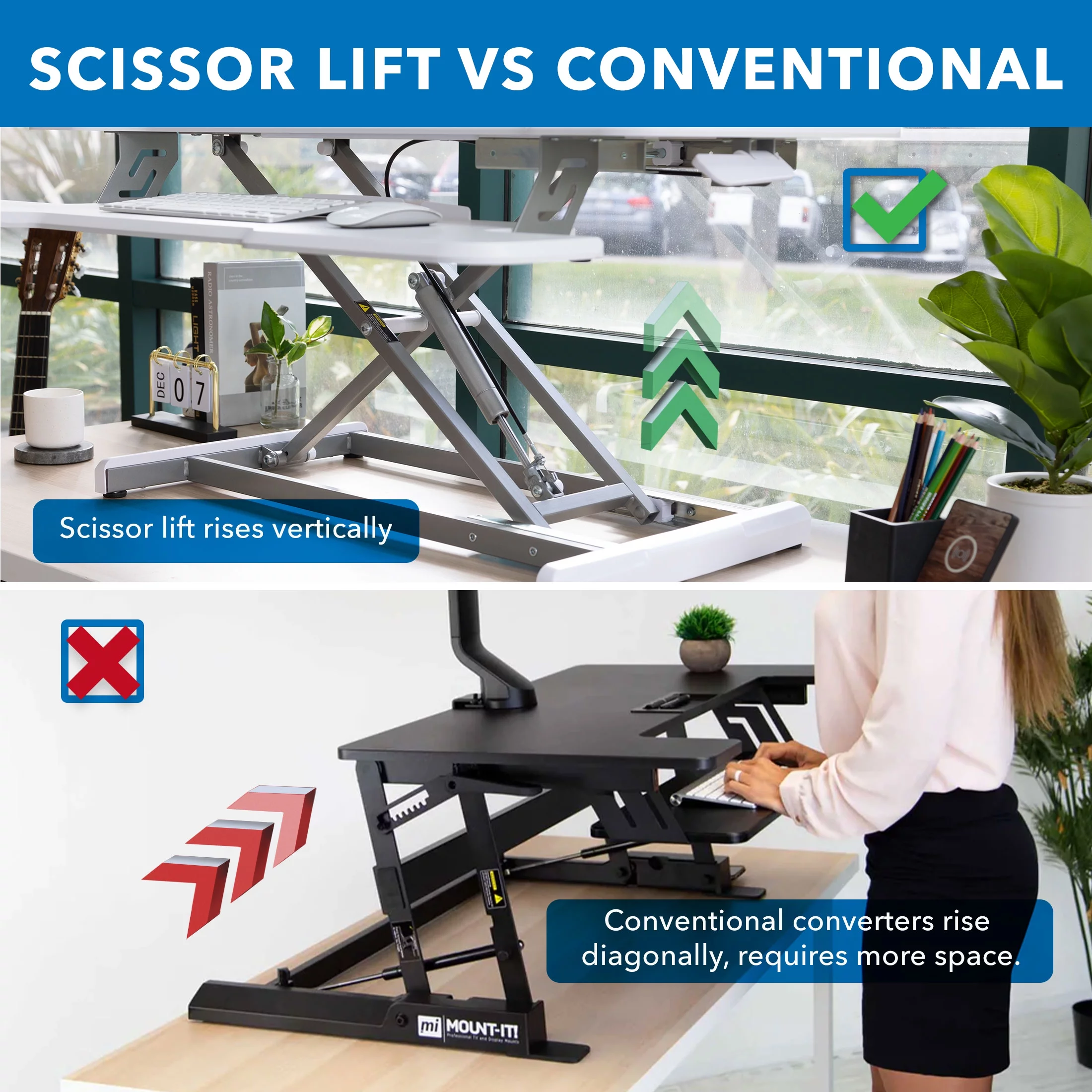 Mount-It! Extra Wide Sit Stand Desk Converter | Ergonomic