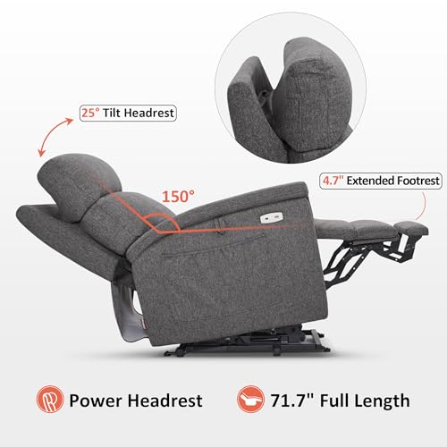 MCombo Power Lift Recliner Chair with Massage and Dual Heating, Adjustable Headrest, Extended Footrest for Elderly People, Fabric R7605 (Dark Grey)