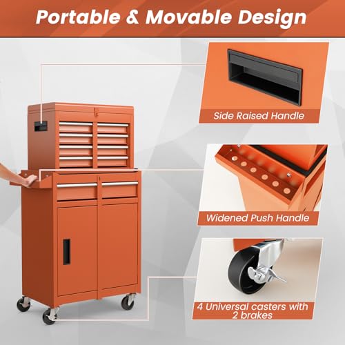 Goplus Rolling Tool Chest, 5-Drawer Tool Box Organizer w/Lockable Wheels & Sliding Drawers & Detachable Top & Adjustable Shelf