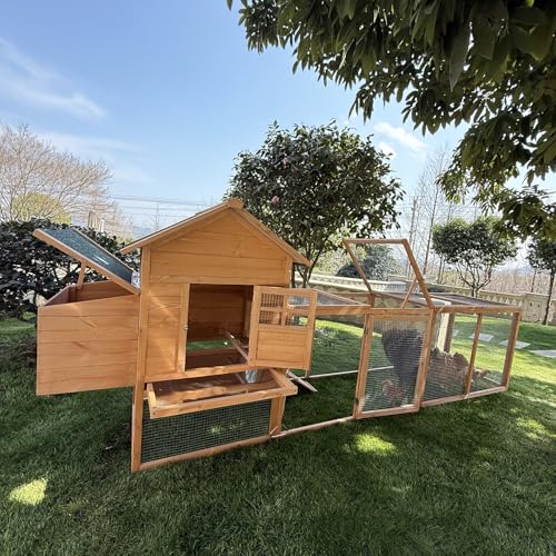 GOJOOASIS 80" Chicken Coop for 2-4 Chickens Outdoor Wooden Hen House Poultry Pet Hutch for Backyard w/Run Cage & Nesting Box(A)