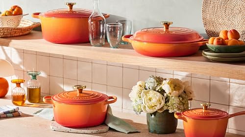 Le Creuset Enameled Cast Iron Signature Oval Dutch Oven, 15.5 qt., Flamme Doree with Crucible Knob