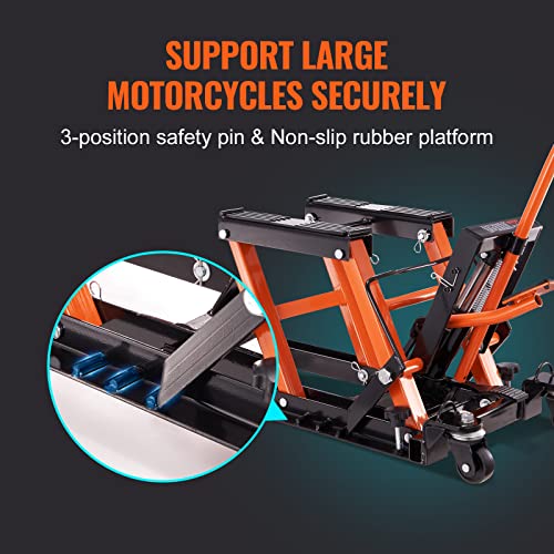VEVOR Hydraulic Motorcycle Lift Jack 1500 LBS Capacity ATV Scissor Lift Jack Portable Motorcycle Lift Table with 4 Wheels Hydraulic Foot-Operated