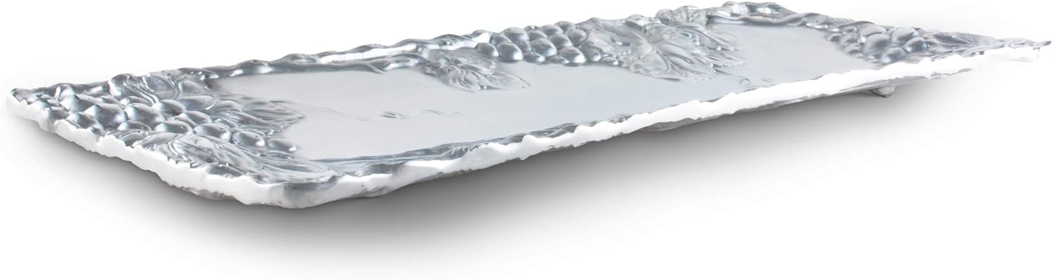 Arthur Court Metal Grapevine Oblong Serving Tray Grape Pattern Sand Casted in Aluminum with Artisan Quality Hand Polished Design Tarnish-Free 19 inch