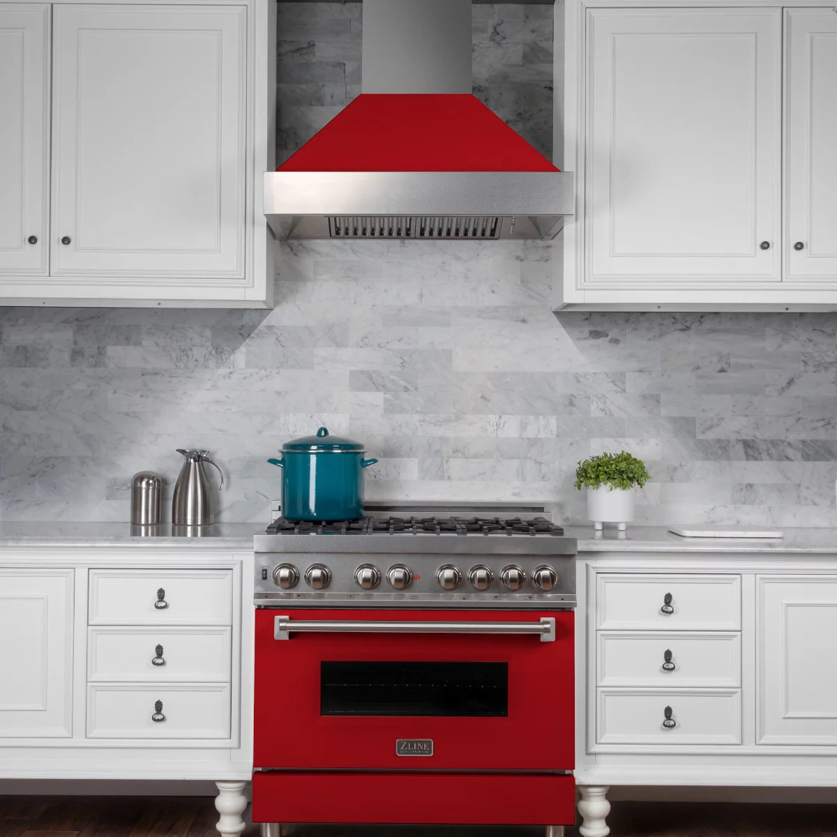 ZLINE 36 in. Professional Dual Fuel Range in Snow Stainless with Red Gloss Door (RAS-RG-36)